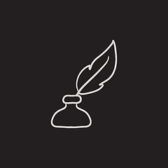 Image showing Feather in inkwell sketch icon.