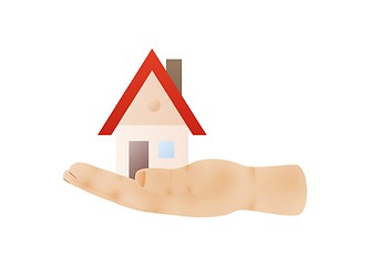 Image showing hand viewed from side with house on palm