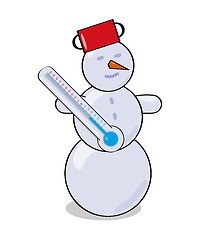 Image showing snowman and thermometer as a signs of cold winter