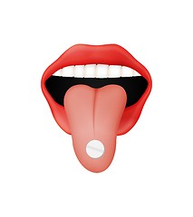 Image showing open mouth and protruding tongue with pill