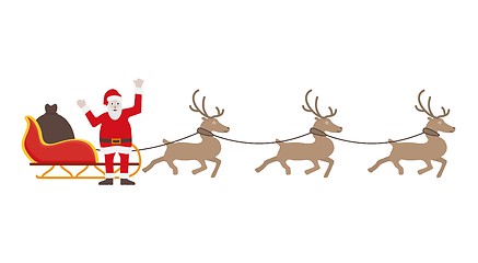 Image showing Santa Claus in red dress with sleigh and reindeers