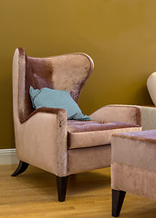 Image showing wing chair with blue cushion
