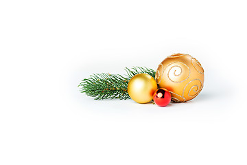 Image showing Gold Christmas balls on white
