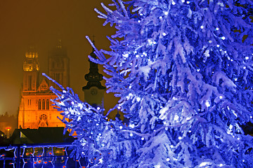 Image showing Advent evening view on Gradec square in Zagreb illuminated cathe