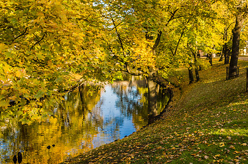 Image showing Autumn park at the channel in Riga