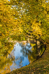 Image showing Beautiful autumn park at the channel in Riga