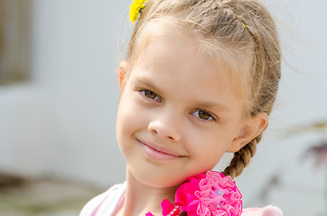 Image showing Close-up portrait of a beautiful six year old girl