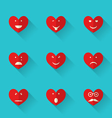 Image showing Set flat icons of smiles heart, style with long shadows