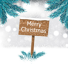 Image showing  Christmas Background with Snow Covered Wooden Billboard