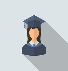 Image showing Flat icon of female graduate in graduation hat, minimal style wi