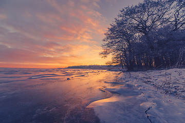 Image showing Frozen lake scenery in the sunrise