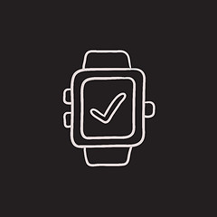 Image showing Smartwatch with check sign sketch icon.