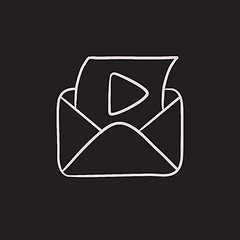 Image showing Envelope mail with play button sketch icon.