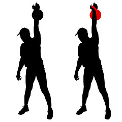 Image showing Silhouette muscular man holding kettle bell.  illustration.