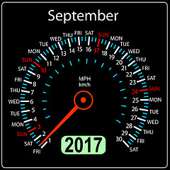 Image showing year 2017 calendar speedometer car. September