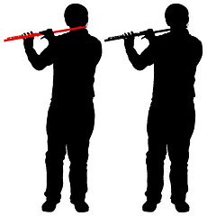 Image showing Silhouette of musician playing the flute.