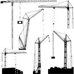 Image showing Set of black hoisting cranes isolated on white background. illustration