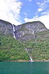 Image showing Waterfall at Naeroyfjord in Norway