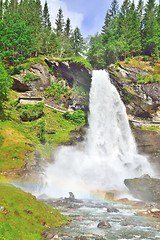 Image showing Steinsdalsfossen waterfall with a rainbow