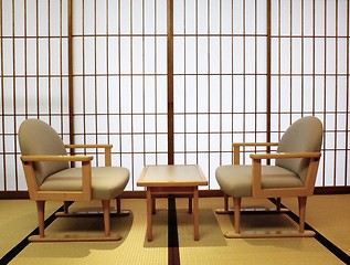 Image showing Tatami, shoji sliding doors, table and chairs