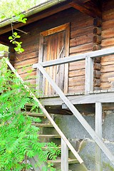Image showing Finnish traditional sauna, door and stairs