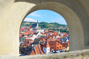 Image showing Cesky Krumlov view through a stone arch