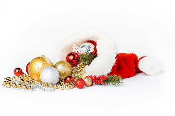 Image showing Gold Christmas balls on white