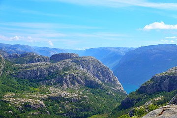 Image showing Norway fjord: a view from the pupit rock