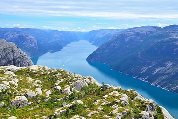 Image showing Norway fjord: a view from the pupit rock