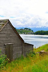 Image showing Barn by the shore in Norheimsund, Norway.