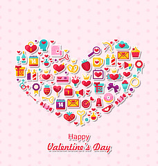 Image showing Collection of Modern Flat Design Icons for Happy Valentine\'s Day