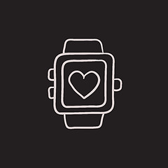 Image showing Smartwatch with heart sign sketch icon.