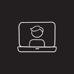 Image showing Laptop with man on screen sketch icon.