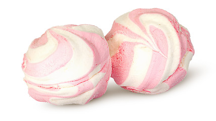 Image showing Two white and pink marshmallows each other