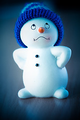 Image showing Cute Snowman on Wooden Table