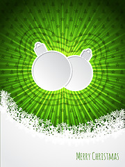 Image showing Green christmas greeting with bursting christmas decoration