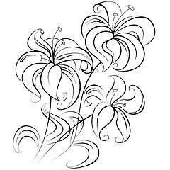 Image showing Illustration - stylized bouquet of flowers similar to a lily in a colorless version