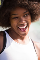 Image showing Close up portrait of a beautiful young african american woman sm