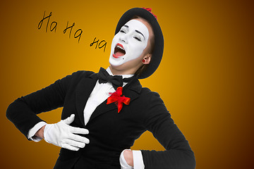 Image showing Portrait of the surprised and joyful mime with open mouth