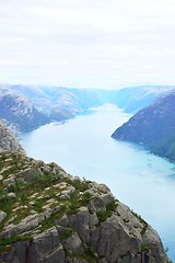 Image showing Norway fjord: a view from the pupit rock