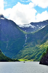Image showing Waterfall at Naeroyfjord in Norway