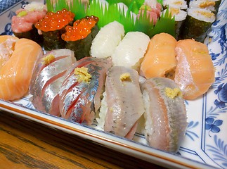 Image showing Sushi assortment closeup on a plate