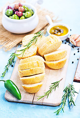 Image showing olives and bread