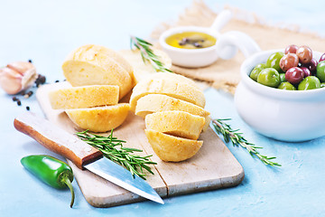 Image showing olives and bread