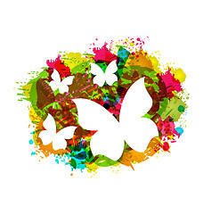 Image showing White Butterflies on Colorful Grunge Texture 