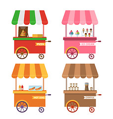 Image showing Set Icons of Trolley Cart of Pizza