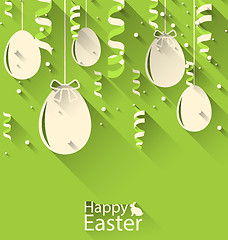 Image showing Happy Easter Green Background with Eggs and Serpentine