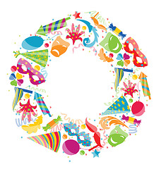 Image showing Festive round frame with carnival colorful objects, copy space f