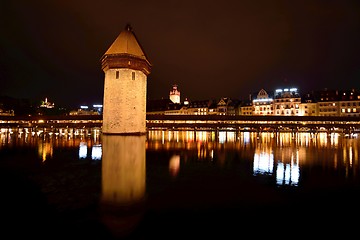 Image showing Night view of Chapel Bridge in Lucerne