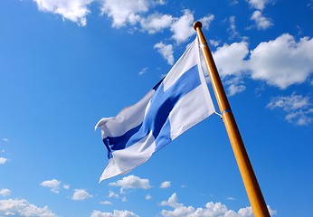 Image showing Flag of Finland on a wooden flagpole